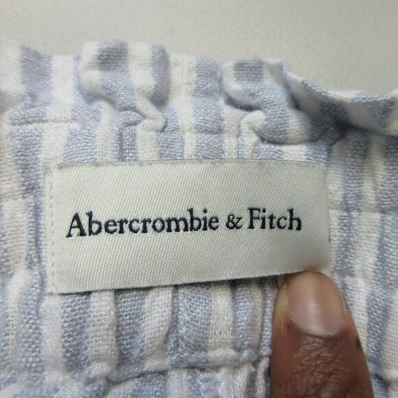 Abercrombie & Fitch Paperbag Shorts Women L White Blue Striped Linen Blend - Picture 3 of 11